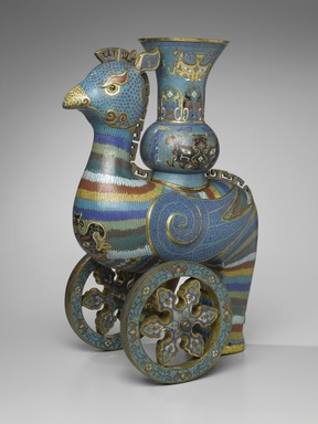  <em>Ceremonial Wine Vessel on Wheels</em>, early 18th century. Cloisonné enamel on copper alloy, 21 5/8 x 9 1/16 x 14 3/8 in. (55 x 23 x 36.5 cm). Brooklyn Museum, Gift of Samuel P. Avery, Jr., 09.513a-b. Creative Commons-BY (Photo: Brooklyn Museum, 09.513a-b_PS1.jpg)