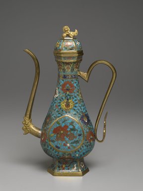  <em>Ewer and Cover</em>, late 16th-early 17th century. Cloisonné enamel on copper alloy, 13 1/2 x 3 1/4 x 3 1/4 in. (34.3 x 8.3 x 8.3 cm). Brooklyn Museum, Gift of Samuel P. Avery, 09.574a-b. Creative Commons-BY (Photo: Brooklyn Museum, 09.574a-b_front_PS2.jpg)