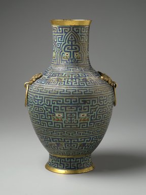  <em>Vase</em>, 18th century. Cloisonné enamel on copper alloy, gilt bronze, 16 1/2 x 10 1/2 x 10 in., 9.5 lb. (41.9 x 26.7 x 25.4 cm, 4.31kg). Brooklyn Museum, Gift of Samuel P. Avery, 09.598. Creative Commons-BY (Photo: Brooklyn Museum, 09.598_side1_PS2.jpg)