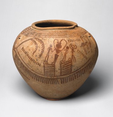  <em>Jar with Boat Designs</em>, ca. 3450-3350 B.C.E. Clay, pigment, 6 7/8 x greatest diam. 8 1/4 in. (17.5 x 20.9 cm). Brooklyn Museum, Charles Edwin Wilbour Fund, 09.889.400. Creative Commons-BY (Photo: Brooklyn Museum, 09.889.400_SL1.jpg)