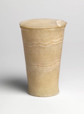  <em>Conical Vase with Cover</em>. Egyptian alabaster (calcite), 09.889.89a: 4 9/16 x diam. 2 7/8 in. (11.6 x 7.3 cm). Brooklyn Museum, Charles Edwin Wilbour Fund, 09.889.89a-b. Creative Commons-BY (Photo: Brooklyn Museum, 09.889.89A_side1.jpg)