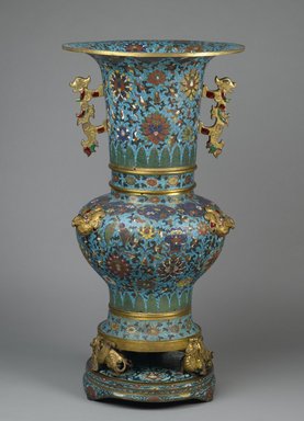  <em>Grand Imperial Vase</em>, 17th-mid 18th century. Cloisonné enamel on copper alloy, gilt bronze, semi-precious stones, 41 1/2 x 22 in. (105.4 x 55.9 cm). Brooklyn Museum, Gift of Samuel P. Avery, 09.933.2. Creative Commons-BY (Photo: Brooklyn Museum, 09.933.2_PS2.jpg)