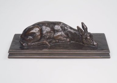 Antoine-Louis Barye (French, 1795-1875). <em>Fawn Reclining (Faon de cerf couché)</em>, modeled 1840; cast date unknown. Bronze, 2 1/2 x 6 1/4 x 2 1/2 in. (6.4 x 15.9 x 6.4 cm). Brooklyn Museum, Purchased by Special Subscription, 10.128. Creative Commons-BY (Photo: Brooklyn Museum, 10.128.jpg)