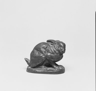 Antoine-Louis Barye (French, 1795-1875). <em>Startled Hare (Lièvre effrayé)</em>, n.d. Bronze, With base: 2 x 2 x 1 1/4 in. (5.1 x 5.1 x 3.2 cm). Brooklyn Museum, Purchased by Special Subscription, 10.212. Creative Commons-BY (Photo: Brooklyn Museum, 10.212_bw_SL5.jpg)