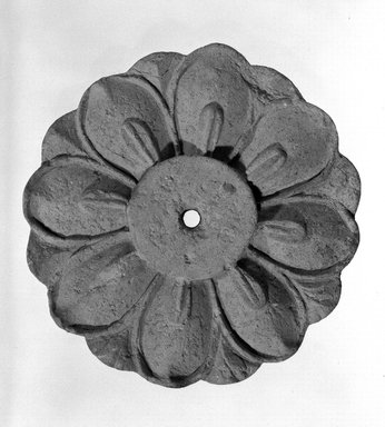  <em>Lotus Form Base</em>, 552-646. Clay, 11/16 x 5 11/16 in. (1.7 x 14.5 cm). Brooklyn Museum, Gift of Carll H. de Silver, A. Augustus Healy, and Robert B. Woodward, 10.222.18. Creative Commons-BY (Photo: Brooklyn Museum, 10.222.18_bw.jpg)