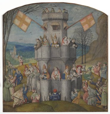 Alfonso de Spina. <em>The Fortress Defended</em>, mid-15th century. Illuminated manuscript, 8 11/16 x 8 3/8 in. (22.1 x 21.3 cm). Brooklyn Museum, Gift of A. Augustus Healy, 11.507 (Photo: , 11.507_PS9.jpg)