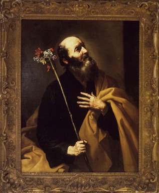 Jusepe de Ribera (Spanish, 1591-1652). <em>Saint Joseph with the Flowering Rod</em>, early 1630s. Oil on panel, 46 × 35 3/4 in. (116.8 × 90.8 cm). Brooklyn Museum, Gift of George D. Pratt, 11.563 (Photo: Brooklyn Museum, 11.563.jpg)