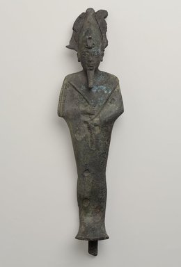  <em>Figure of Osiris</em>, 664–30 B.C.E. Bronze, 16 15/16 x 4 7/16 x 3 5/16 in. (43 x 11.2 x 8.4 cm). Brooklyn Museum, Museum Collection Fund, 11.657a-b. Creative Commons-BY (Photo: Brooklyn Museum, 11.657a-b_PS9.jpg)