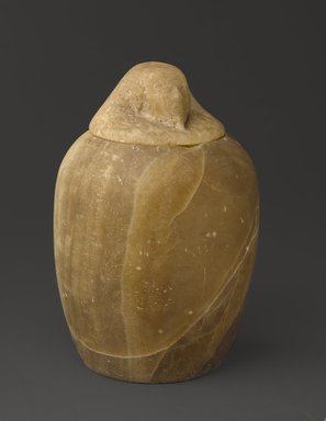  <em>Canopic Jar with Cover</em>, ca. 1539-1075 B.C.E. Egyptian alabaster, 11.675a-b: 12 5/8 x 8 1/4 in., 51 lb. (32 x 21 cm, 23.13kg). Brooklyn Museum, Museum Collection Fund, 11.675a-b. Creative Commons-BY (Photo: Brooklyn Museum, 11.675a-b_PS9.jpg)