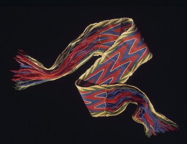 Probably Osage. <em>Women's Sash</em>, late 19th-early 20th century. Commercial wool yarn, glass beads, 61 1/2 x 6 1/2 in. (156.2 x 16.5 cm). Brooklyn Museum, Museum Expedition 1911, Museum Collection Fund, 11.694.9017. Creative Commons-BY (Photo: Brooklyn Museum, 11.694.9017.jpg)