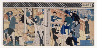 Utagawa Sadahide (Japanese, 1807-ca. 1873). <em>Foreigners' Trading Place, Yokohama</em>, 1861. Color print, Sheet: 14 x 38 3/4 in. (35.6 x 98.4 cm). Brooklyn Museum, Museum Collection Fund, 11.697.22152 (Photo: Brooklyn Museum, 11.697.22152_IMLS_SL2.jpg)