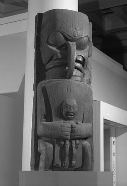 Heiltsuk (Bella Bella). <em>House Post, from a Set of Four</em>, 19th century. Cedar wood, 98 x 35 1/4 x 17 1/2in. (248.9 x 89.5 x 44.5cm). Brooklyn Museum, Museum Expedition 1911, Museum Collection Fund, 11.700.1. Creative Commons-BY (Photo: Brooklyn Museum, 11.700.1_left_+bw.jpg)