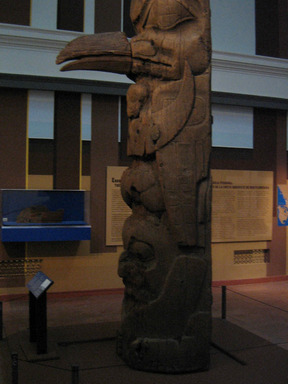 Haida. <em>Totem Pole for the "House which is a Trail,"</em> 19th century. Cedar wood, (a) section: 270 x 39 1/2 x 51 in., 1000 lb. (685.8 x 100.3 x 129.5 cm, 453.6kg). Brooklyn Museum, Museum Expedition 1911, Purchased with funds given by Robert B. Woodward, 11.704a-b. Creative Commons-BY (Photo: Brooklyn Museum, 11.704a-b_detail.jpg)