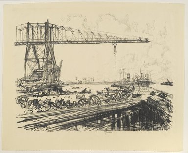 Joseph Pennell (American, 1860-1926). <em>Panama - French Canal and American Cranes</em>, 1912. Lithograph on paper, sheet: 20 3/8 x 25 in. (51.8 x 63.5 cm). Brooklyn Museum, Gift of William A. Putnam, 12.102 (Photo: Brooklyn Museum, 12.102_PS6.jpg)
