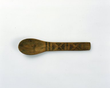 Ainu. <em>Carved Spoon</em>. Wood, 1 7/8 x 8 1/4 in. (4.7 x 20.9 cm). Brooklyn Museum, Gift of Herman Stutzer, 12.202. Creative Commons-BY (Photo: North American Ainu Documentation Project, Yoshiburo Kotani, 1990-92, 12.202_Ainu_project.jpg)