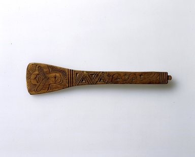 Ainu. <em>Flat Carved Spoon</em>, late 19th-early 20th century. Wood, 1 7/16 x 6 7/16 in. (3.6 x 16.4 cm). Brooklyn Museum, Gift of Herman Stutzer, 12.204. Creative Commons-BY (Photo: North American Ainu Documentation Project, Yoshiburo Kotani, 1990-92, 12.204_Ainu_project.jpg)