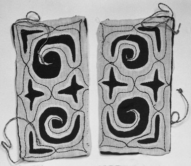 Ainu. <em>Leggings</em>. Cotton, vegetable fiber, elm bark, 6 7/8 x 11 3/8 in. (17.4 x 28.9 cm). Brooklyn Museum, Gift of Herman Stutzer, 12.556a-b. Creative Commons-BY (Photo: Brooklyn Museum, 12.556a-b_acetate_bw.jpg)