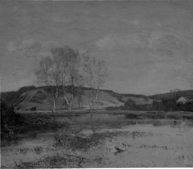 Frederick W. Kost (American, 1861-1923). <em>A Long Island Pond</em>, ca. 1910. Oil painting, 21 15/16 x 25 3/16 in. (55.8 x 63.9 cm). Brooklyn Museum, Gift of George A. Hearn, 12.94 (Photo: Brooklyn Museum, 12.94_glass_bw.jpg)
