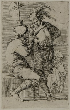 Salvator Rosa (Italian, 1615-1673). <em>Three Soldiers Facing Left from the "Set of Warriors."</em> . Etching on laid paper, sheet: 25 x 7 5/16 in. (63.5 x 18.6 cm). Brooklyn Museum, Gift of George L. Sullivan, 13.12 (Photo: Brooklyn Museum Photograph, 13.12_PS20.jpg)