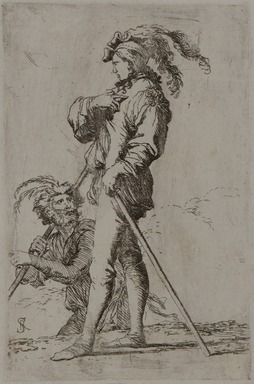 Salvator Rosa (Italian, 1615-1673). <em>Two Soldiers Facing Left from the "Set of Warriors."</em> . Etching on laid paper, sheet: 10 3/4 x 7 3/4 in. (27.3 x 19.7 cm). Brooklyn Museum, Gift of George L. Sullivan, 13.13 (Photo: Brooklyn Museum Photograph, 13.13_PS20.jpg)