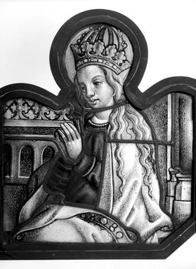  <em>Panel depicting Crowned Virgin</em>, 16th century. Stained glass, 14 x 16 1/8 in. Brooklyn Museum, Henry L. Batterman Fund, 13.24. Creative Commons-BY (Photo: Brooklyn Museum, 13.24_bw.jpg)