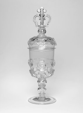 British. <em>Covered Goblet</em>, ca. 1685. Colorless glass, Height: 18 in. (45.7 cm). Brooklyn Museum, Purchased by Special Subscription and Museum Collection Fund, 13.706a-b. Creative Commons-BY (Photo: Brooklyn Museum, 13.706a-b_PS2.jpg)