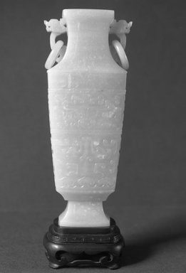  <em>Vase and Stand</em>, 18th-19th century. Jade, 8 13/16 x 2 3/4 in. (22.4 x 7 cm). Brooklyn Museum, Bequest of Robert B. Woodward, 14.485. Creative Commons-BY (Photo: Brooklyn Museum, 14.485_glass_bw.jpg)