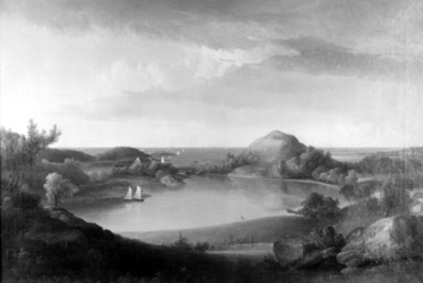 Thomas Doughty (American, 1793-1856). <em>Harbor Landscape</em>, 1834. Oil on canvas, 26 1/4 x 35 15/16 in. (66.6 x 91.3 cm). Brooklyn Museum, Caroline H. Polhemus Fund, 14.571 (Photo: Brooklyn Museum, 14.571_acetate_bw.jpg)