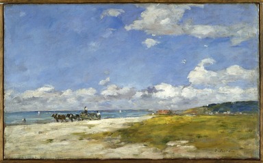 Eugène Louis Boudin (French, 1824-1898). <em>The Beach at Trouville (Trouville, La Plage)</em>, ca. 1887-1896. Oil on canvas, 14 3/8 x 23 in. (36.5 x 58.4 cm). Brooklyn Museum, Bequest of Robert B. Woodward, 15.314 (Photo: Brooklyn Museum, 15.314_SL3.jpg)