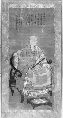  <em>Buddhist Monk Seated and Holding Staff</em>, 1710. Ink and color on silk mounted as hanging scroll, now framed under plexi and in a wooden frame, Image: 41 3/4 x 18 7/8 in. (106 x 47.9 cm). Brooklyn Museum, Bequest of Samuel Isham, 15.506 (Photo: Brooklyn Museum, 15.506_bw.jpg)