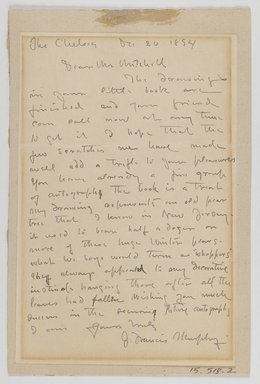 John Francis Murphy (American, 1853-1921). <em>Autographed Letter by J. Francis Murphy</em>, December 20, 1894. Ink on paper mounted to paperboard, Sheet (letter): 8 3/4 x 5 3/4 in. (22.2 x 14.6 cm). Brooklyn Museum, Gift of Edward C. Blum, 15.518.2 (Photo: Brooklyn Museum, 15.518.2_IMLS_PS3.jpg)