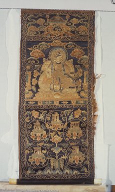  <em>Vayu, from a Medicine Buddha Mandala Series</em>, 15th century. Textile - embroidered silk, 6 11/16 x 15 9/16 in. (17 x 39.5 cm). Brooklyn Museum, Brooklyn Museum Collection, 15.53. Creative Commons-BY (Photo: Image courtesy of the Shelley and Donald Rubin Foundation, George Roos,er, 15.53.jpg)