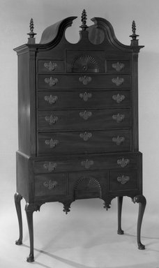  <em>High chest</em>, ca. 1750. Mahogany, To top of flame ornament: 85 1/16 in. (216 cm). Brooklyn Museum, Henry L. Batterman Fund, 16.18. Creative Commons-BY (Photo: Brooklyn Museum, 16.18_acetate_bw.jpg)