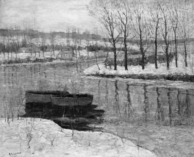 Ernest Lawson (American, 1873-1939). <em>Winter</em>, ca. 1907-1910. Oil on canvas, 24 5/8 x 29 15/16 in. (62.5 x 76.1 cm). Brooklyn Museum, Gift of A. Augustus Healy, 16.21 (Photo: Brooklyn Museum, 16.21_glass_bw.jpg)