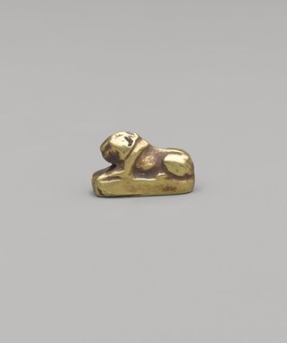  <em>Lion Bead</em>, ca. 2008 B.C.E. or later. Gold, 3/8 x length 5/8 in. (1 x 1.6 cm). Brooklyn Museum, Gift of Evangeline Wilbour Blashfield, Theodora Wilbour, and Victor Wilbour honoring the wishes of their mother, Charlotte Beebe Wilbour, as a memorial to their father, Charles Edwin Wilbour, 16.366. Creative Commons-BY (Photo: Brooklyn Museum, 16.366_profile_PS9.jpg)
