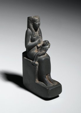  <em>Isis Holding Horus</em>, 664–404 B.C.E. Stone, 5 1/2 x 1 3/8 x 3 in. (14 x 3.5 x 7.6 cm). Brooklyn Museum, Gift of Evangeline Wilbour Blashfield, Theodora Wilbour, and Victor Wilbour honoring the wishes of their mother, Charlotte Beebe Wilbour, as a memorial to their father, Charles Edwin Wilbour, 16.430. Creative Commons-BY (Photo: Brooklyn Museum, 16.430_threequarter_right_PS2.jpg)