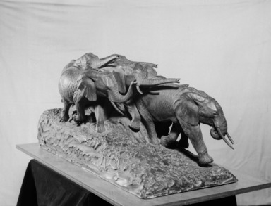 Carl E. Akeley (American, 1864-1926). <em>The Charging Herd</em>, 1915. Bronze, 12 5/8 x 28 3/8 x 12 5/8 in., 80.4 lb. (32.1 x 72.1 x 32.1 cm, 36.5kg). Brooklyn Museum, Gift of George D. Pratt, 16.508. Creative Commons-BY (Photo: Brooklyn Museum, 16.508_bw.jpg)