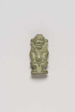  <em>Male Birth God</em>, ca. 1426-1292 B.C.E. Faience, 1 5/16 x 5/8 in. (3.4 x 1.6 cm). Brooklyn Museum, Gift of Evangeline Wilbour Blashfield, Theodora Wilbour, and Victor Wilbour honoring the wishes of their mother, Charlotte Beebe Wilbour, as a memorial to their father Charles Edwin Wilbour, 16.580.13. Creative Commons-BY (Photo: Brooklyn Museum, 16.580.13_top_PS20.jpg)