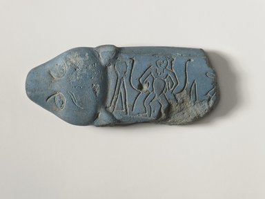  <em>Fragment of "Magic Knife,"</em> ca. 1759-after 1630 B.C.E. Egyptian blue frit, 1 3/8 x 3 9/16 in. (3.5 x 9 cm). Brooklyn Museum, Gift of Evangeline Wilbour Blashfield, Theodora Wilbour, and Victor Wilbour honoring the wishes of their mother, Charlotte Beebe Wilbour, as a memorial to their father, Charles Edwin Wilbour
, 16.580.145. Creative Commons-BY (Photo: Brooklyn Museum, 16.580.145_PS6.jpg)