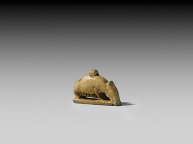  <em>Amulet of a Sow</em>, 664-343 B.C.E. Faience, 7/8 x 1 1/4 in. (2.2 x 3.2 cm). Brooklyn Museum, Gift of Evangeline Wilbour Blashfield, Theodora Wilbour, and Victor Wilbour honoring the wishes of their mother, Charlotte Beebe Wilbour, as a memorial to their father Charles Edwin Wilbour, 16.580.7. Creative Commons-BY (Photo: Brooklyn Museum, 16.580.7_PS2.jpg)