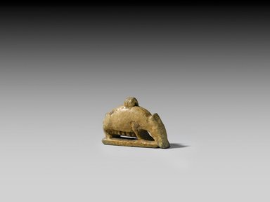  <em>Amulet of a Sow</em>, 664–343 B.C.E. Faience, 7/8 x 1 1/4 in. (2.2 x 3.2 cm). Brooklyn Museum, Gift of Evangeline Wilbour Blashfield, Theodora Wilbour, and Victor Wilbour honoring the wishes of their mother, Charlotte Beebe Wilbour, as a memorial to their father Charles Edwin Wilbour, 16.580.7. Creative Commons-BY (Photo: Brooklyn Museum, 16.580.7_PS2.jpg)