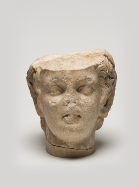 Roman (?). <em>Head of a Satyr</em>, ca. 150–200 C.E. Marble, 7 7/8 × 6 7/8 × 6 11/16 in. (20 × 17.5 × 17 cm). Brooklyn Museum, Gift of Evangeline Wilbour Blashfield, Theodora Wilbour, and Victor Wilbour honoring the wishes of their mother, Charlotte Beebe Wilbour, as a memorial to their father, Charles Edwin Wilbour, 16.630. Creative Commons-BY (Photo: Brooklyn Museum, 16.630_overall_PS11.jpg)