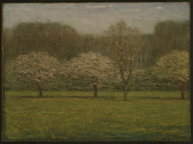 Dwight William Tryon (American, 1849-1925). <em>Apple Blossoms</em>, 1895. Oil on canvas, 21 5/16 x 28 3/4 in. (54.2 x 73 cm). Brooklyn Museum, Gift of Mrs. George Langdon Jewett in memory of her husband, 17.40 (Photo: Brooklyn Museum, 17.40_SL3.jpg)