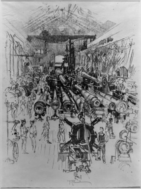 Joseph Pennell (American, 1860-1926). <em>The Gun Factory</em>, 1917. Lithograph, composition: 21 x 15 3/8 in. (53.4 x 39 cm). Brooklyn Museum, Museum Collection Fund, 17.81 (Photo: Brooklyn Museum, 17.81_acetate_bw.jpg)