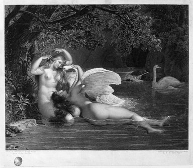 Auguste-Gaspard-Louis Boucher-Desnoyers (French, 1779-1857). <em>Leda and the Swan</em>, ca. 1805. Etching and engraving on laid paper, 17 3/16 x 21 9/16 in. (43.6 x 54.7 cm). Brooklyn Museum, Gift of Mrs. Joseph E. Brown in memory of the late Joseph Epes Brown, 18.121 (Photo: Brooklyn Museum, 18.121_bw.jpg)