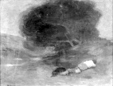 Robert Loftin Newman (American, 1827-1912). <em>Landscape: The Sleeper</em>, 1901. Oil on canvas, 9 x 12 1/16 in. (22.9 x 30.7 cm). Brooklyn Museum, Gift of Nestor Sanborn, 18.33 (Photo: Brooklyn Museum, 18.33_acetate_bw.jpg)