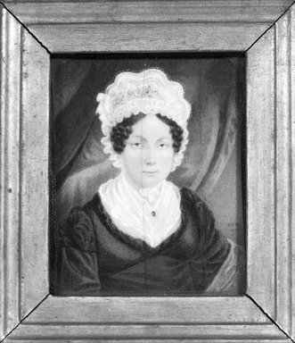 T.J.H.. <em>Portrait of Mrs. John Skinner Griffen</em>, 1820. Watercolor on ivory portrait in gilt wood frame under glass, Image (sight): 3 7/16 x 2 3/4 in. (8.7 x 7 cm). Brooklyn Museum, Gift of Mrs. Griffin Welsh, 19.173 (Photo: Brooklyn Museum, 19.173_bw_SL1.jpg)