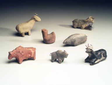 Hopi-Tewa Pueblo. <em>Standing Buffalo</em>, 20th century. Clay, paint, hide, 1 3/4 x 3/4 x 2 1/4 in. (4.4 x 1.9 x 5.7 cm). Brooklyn Museum, Gift of Mr. and Mrs. Alastair B. Martin, the Guennol Collection, 1989.10.7. Creative Commons-BY (Photo: Brooklyn Museum, 1989.10.6_1989.10.7_1989.10.3_1989.10.11_1989.10.1_1989.10.10_1989.10.12.jpg)