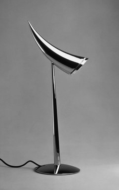 Philippe Starck (French, born 1949). <em>"Ara" Lamp</em>, Designed 1988, manufactured 1988. Mirror-polished chrome, glass, 22 1/8 x 10 3/4 x 6 7/8 in. Brooklyn Museum, Gift of Flos Incorporated, 1989.105. Creative Commons-BY (Photo: Brooklyn Museum, 1989.105_view1_bw.jpg)