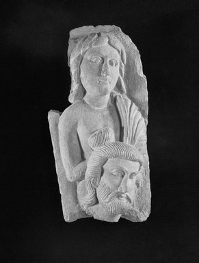  <em>Buddhist Narrative Relief</em>, 2nd-4th century C.E. Grey micaceous schist, 14 3/8 x 7 1/4 x 3 1/2 in. Brooklyn Museum, Gift of Dr. Samuel Eilenberg, 1989.146.3. Creative Commons-BY (Photo: Brooklyn Museum, 1989.146.3_bw_SL1.jpg)